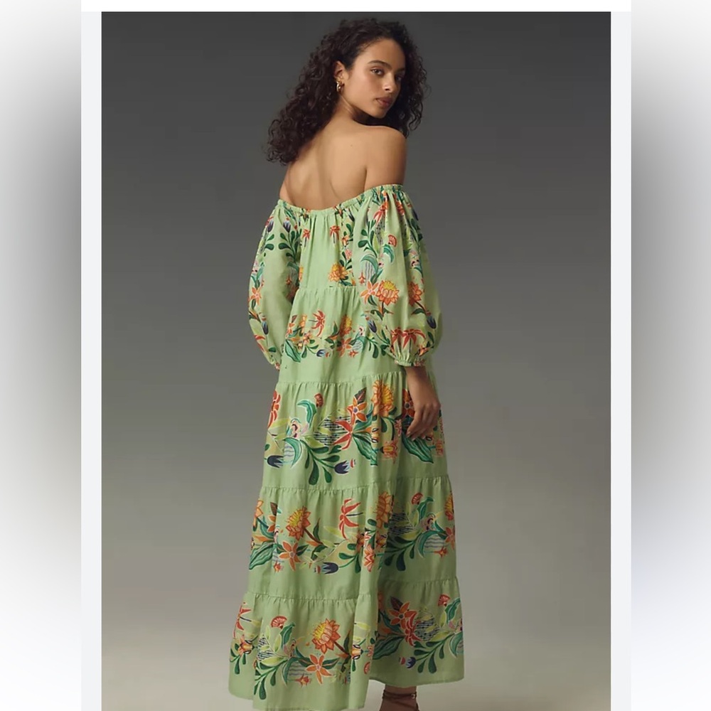 FARM Rio Green Floral Off-Shoulder Maxi Dress